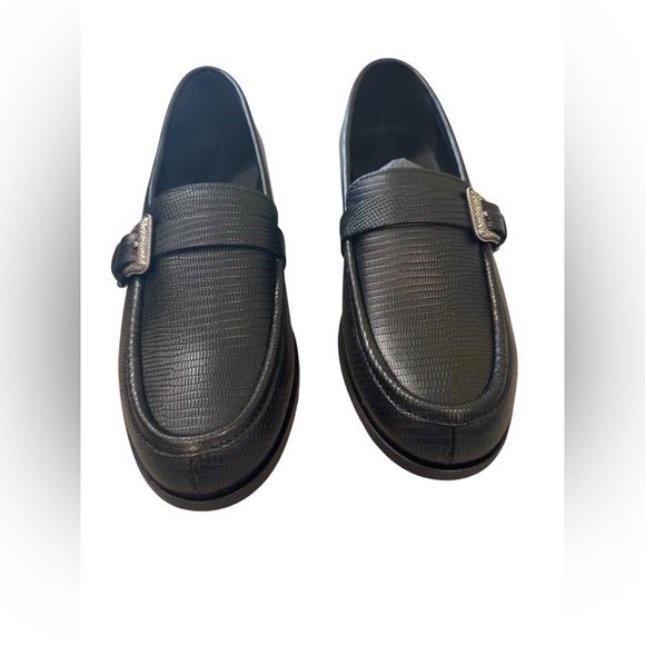 The Kooples BLACK LEATHER LOAFERS WITH WESTERN BUCKLE